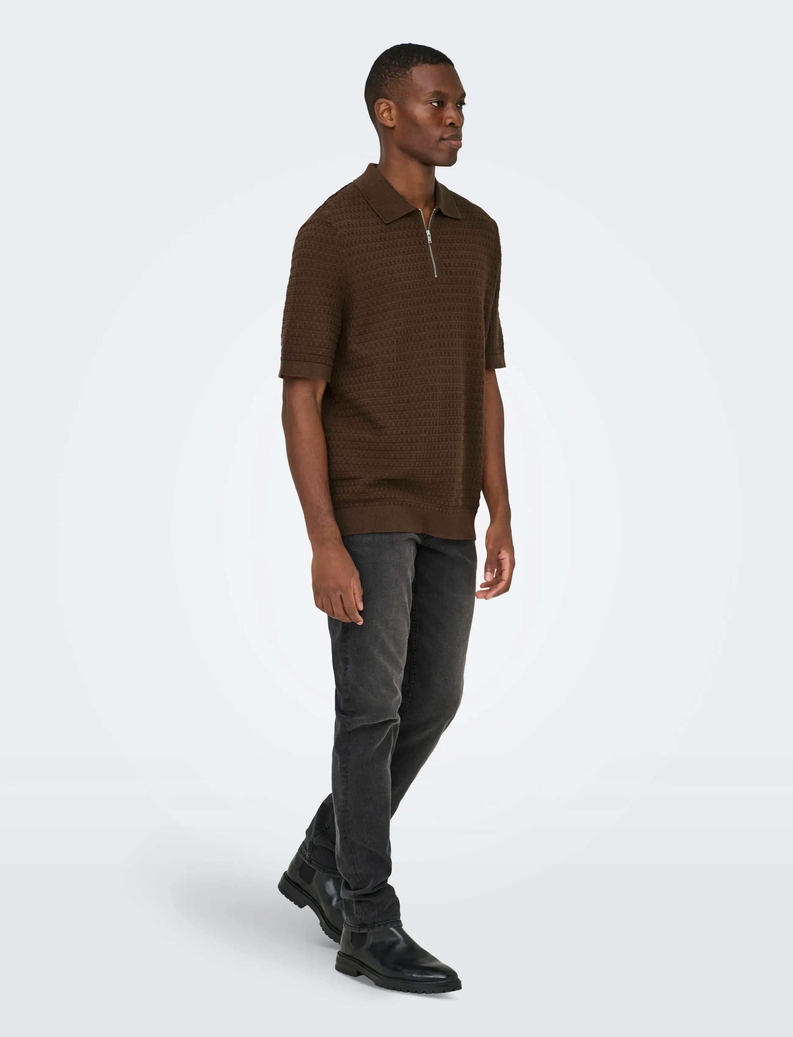 ONLY & SONS ONSMENU REG SS STRUCTURE POLO KNIT - Poloer - POTTING SOIL / brown