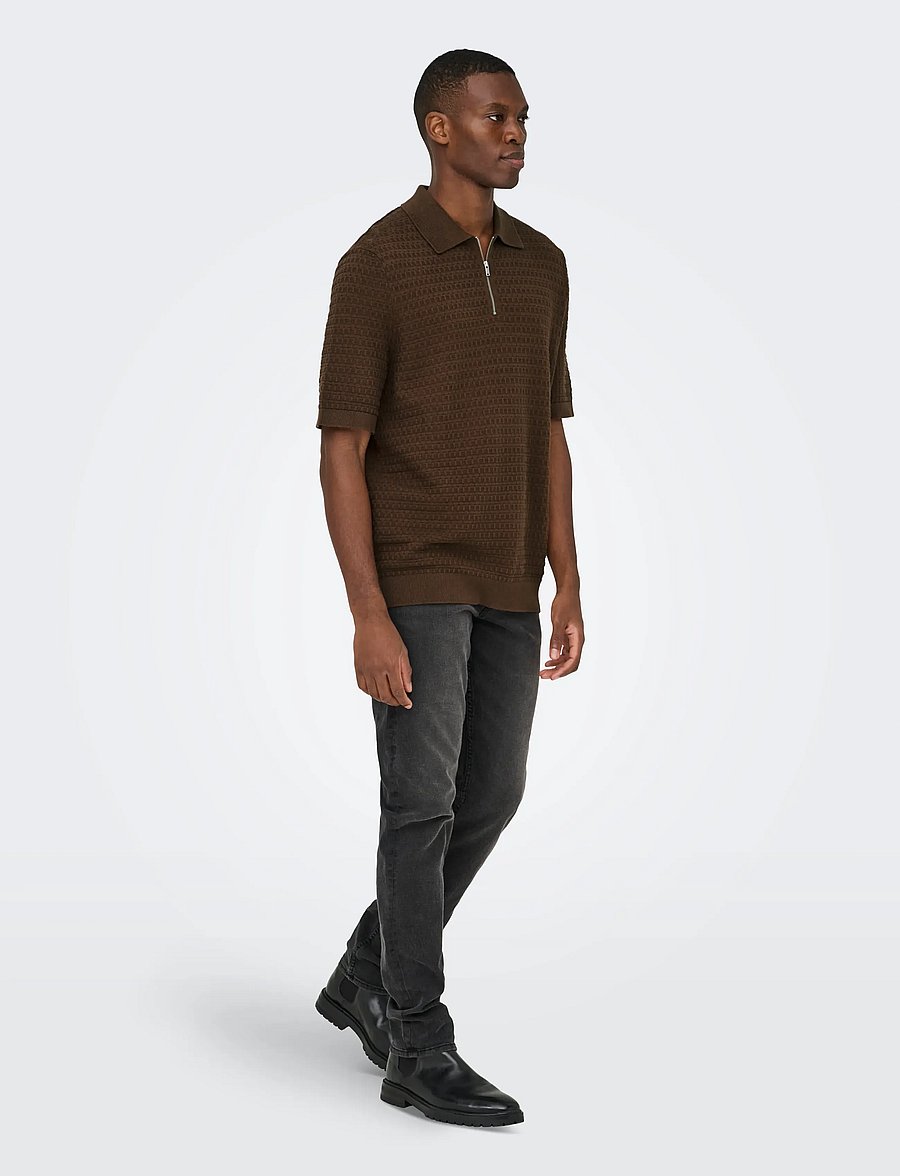 ONLY & SONS - ONSMENU REG SS STRUCTURE POLO KNIT - kurzärmelig - potting soil - 0
