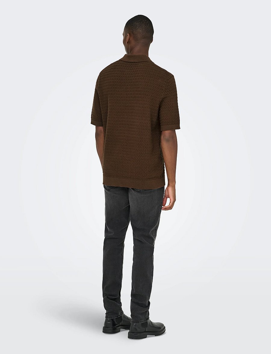 ONLY & SONS - ONSMENU REG SS STRUCTURE POLO KNIT - kurzärmelig - potting soil - 2