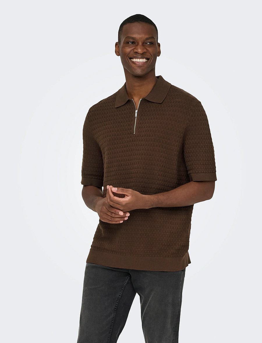 ONLY & SONS - ONSMENU REG SS STRUCTURE POLO KNIT - kurzärmelig - potting soil - 3