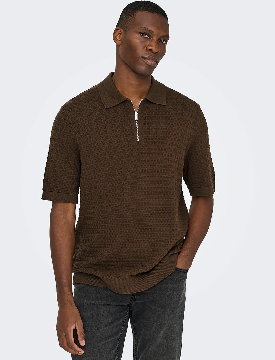 ONLY & SONS - ONSMENU REG SS STRUCTURE POLO KNIT - kurzärmelig - potting soil - 4