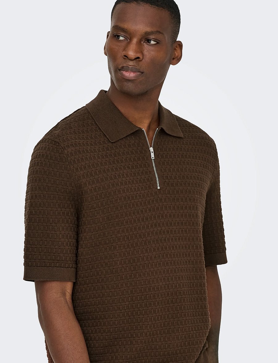 ONLY & SONS - ONSMENU REG SS STRUCTURE POLO KNIT - kurzärmelig - potting soil - 5