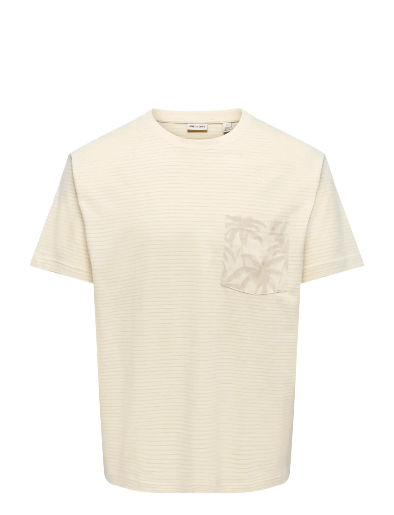 ONLY & SONS Onsfred Stripe Life Rlx Leaf Ss Pckt Tee Cream - XXL - Herren