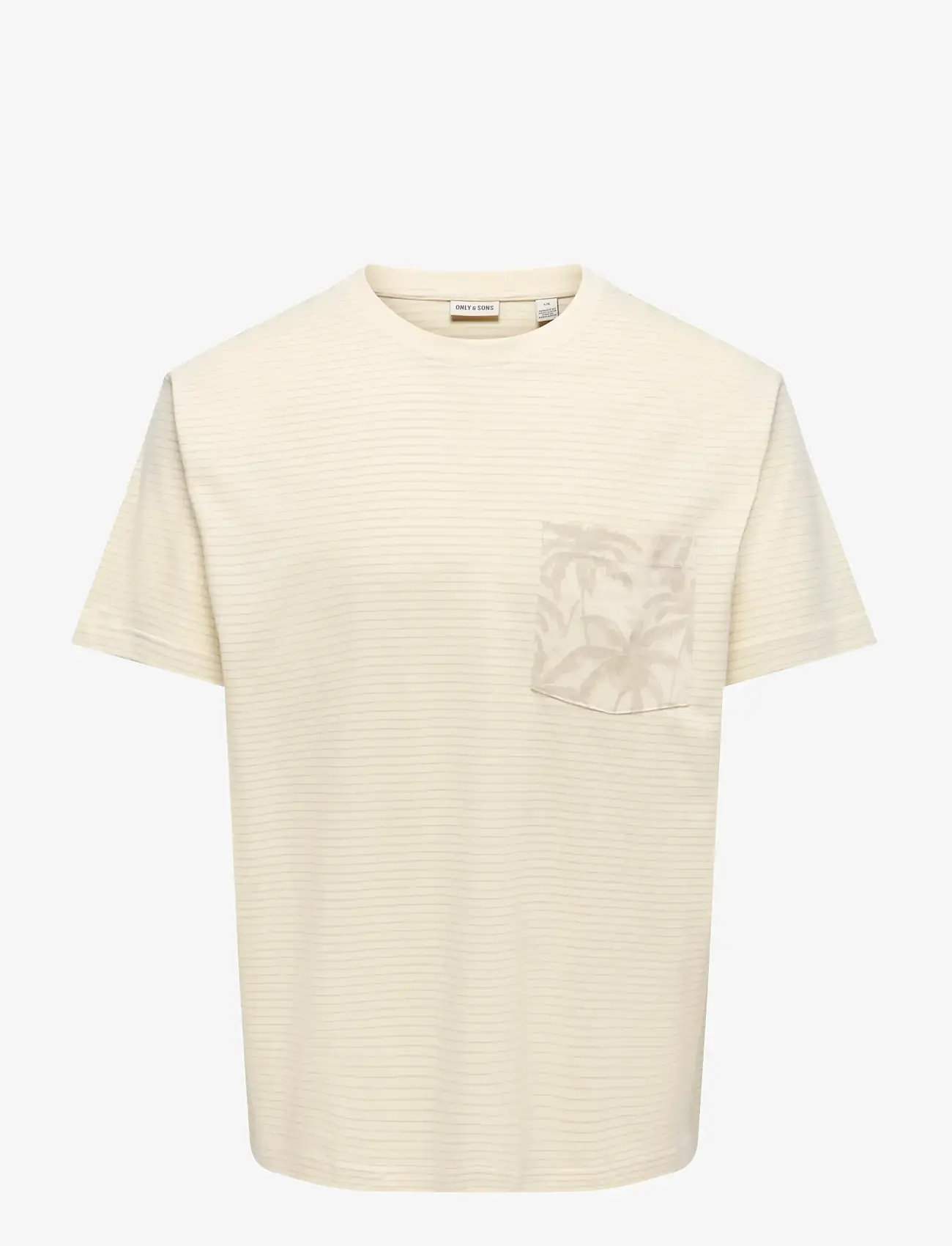 ONLY & SONS - ONSFRED STRIPE LIFE RLX LEAF SS PCKT TEE - short-sleeved t-shirts - antique white - 1