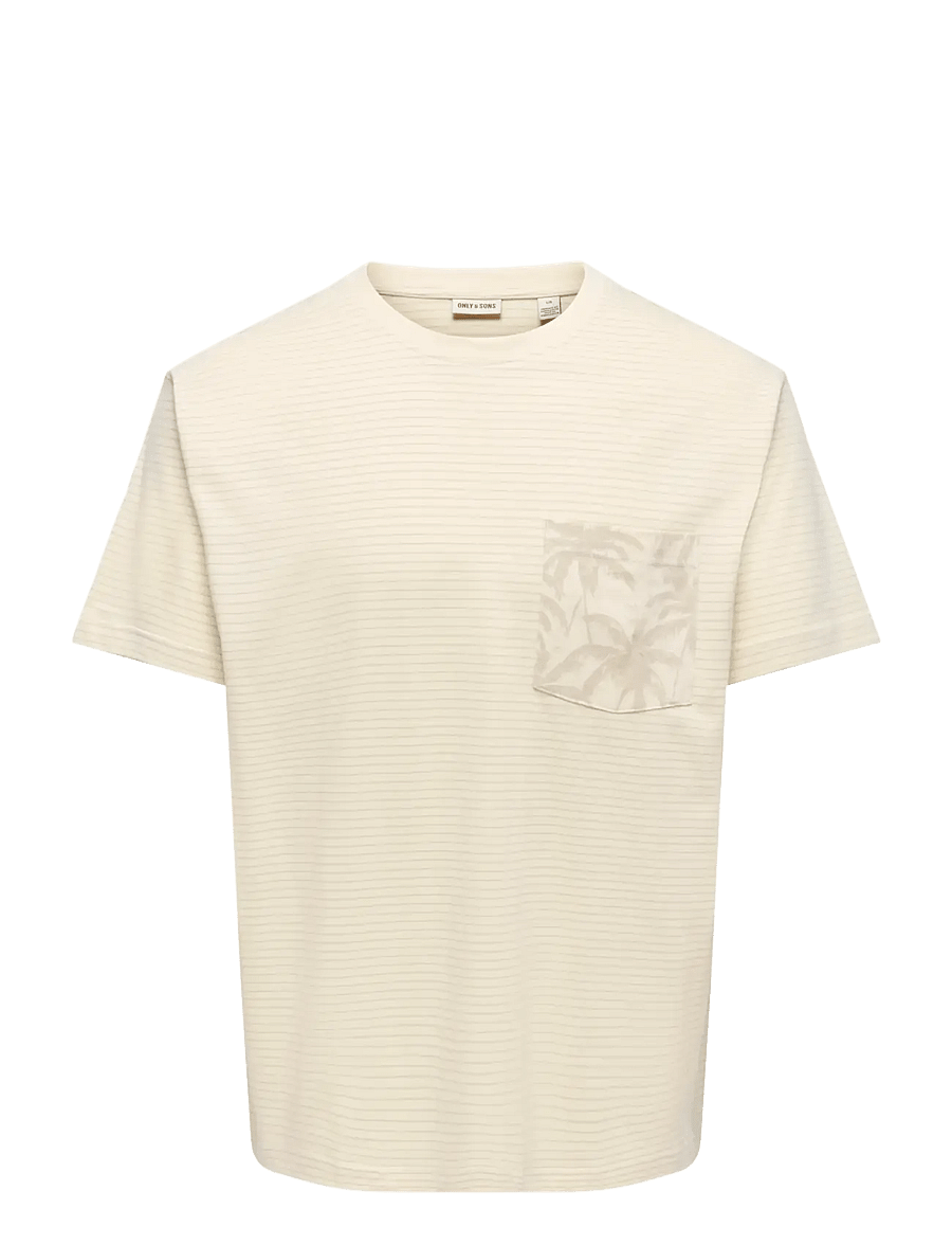 ONLY & SONS - ONSFRED STRIPE LIFE RLX LEAF SS PCKT TEE - lühikeste varrukatega t-särgid - antique white - 1