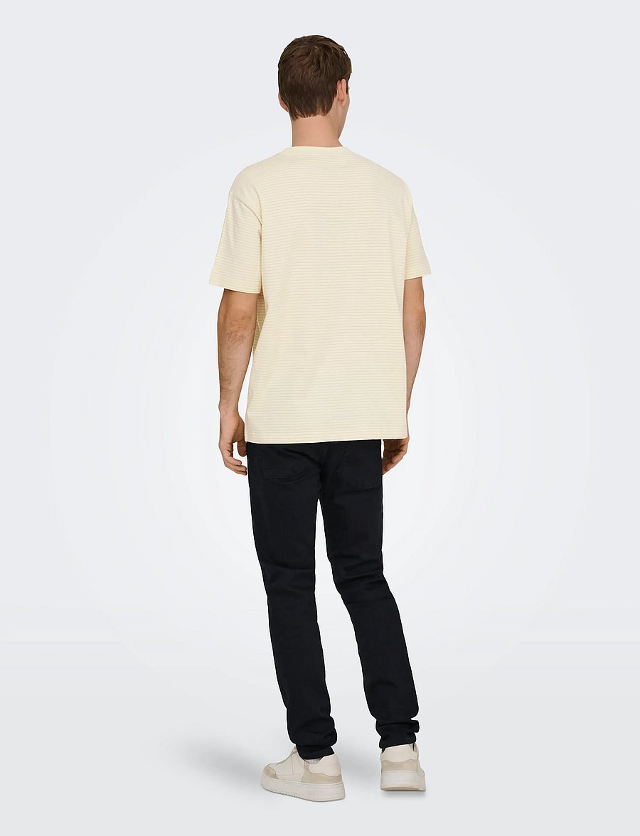 ONLY & SONS - ONSFRED STRIPE LIFE RLX LEAF SS PCKT TEE - lühikeste varrukatega t-särgid - antique white - 3