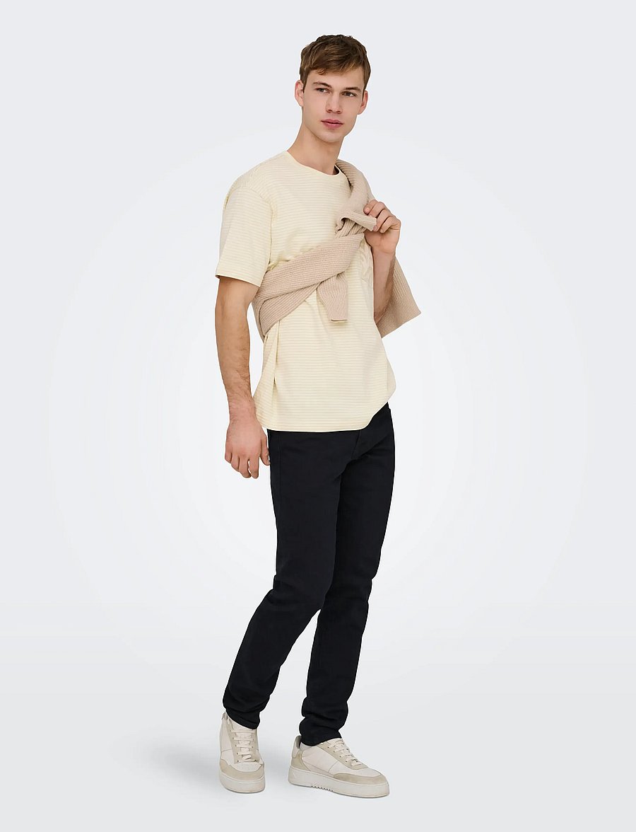 ONLY & SONS - ONSFRED STRIPE LIFE RLX LEAF SS PCKT TEE - lühikeste varrukatega t-särgid - antique white - 4
