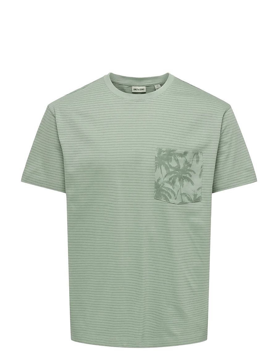 ONLY & SONS - ONSFRED STRIPE LIFE RLX LEAF SS PCKT TEE - kurzärmelige t-shirts - iceberg green - 1