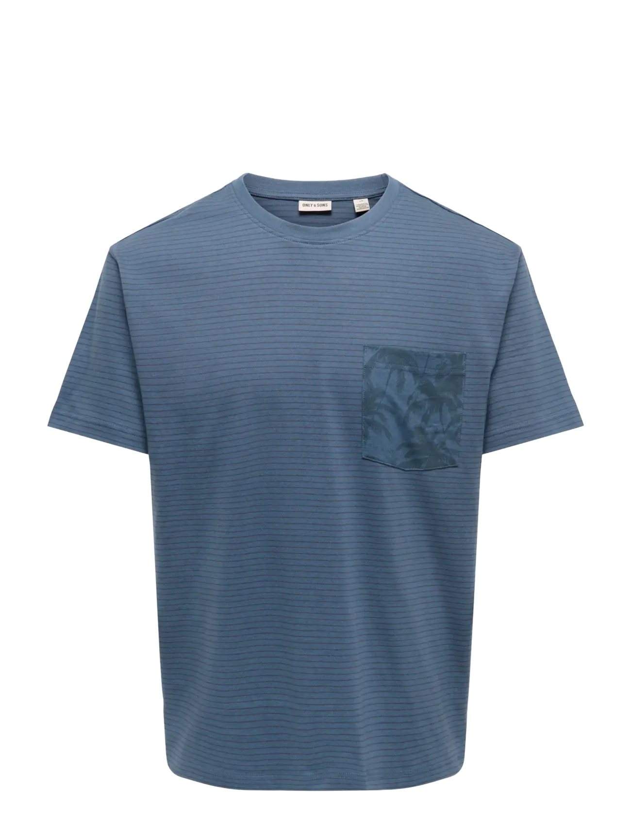 ONLY & SONS Onsfred Stripe Life Rlx Leaf Ss Pckt Tee Blau - L - Herren