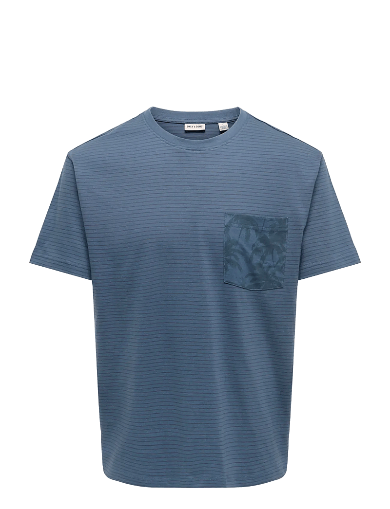 ONLY & SONS - ONSFRED STRIPE LIFE RLX LEAF SS PCKT TEE - kurzärmelig - vintage indigo - 1