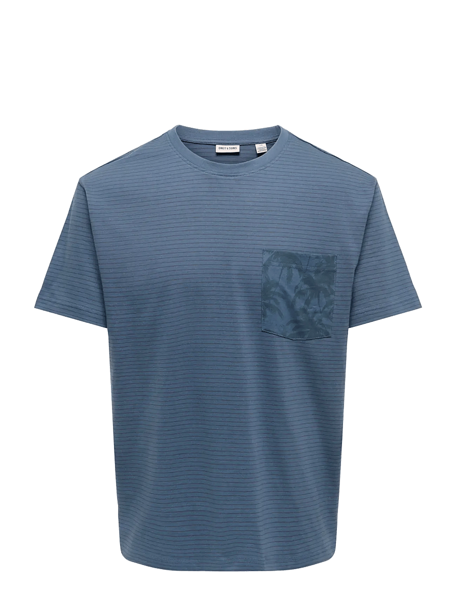 ONLY & SONS - ONSFRED STRIPE LIFE RLX LEAF SS PCKT TEE - kurzärmelig - vintage indigo - 1