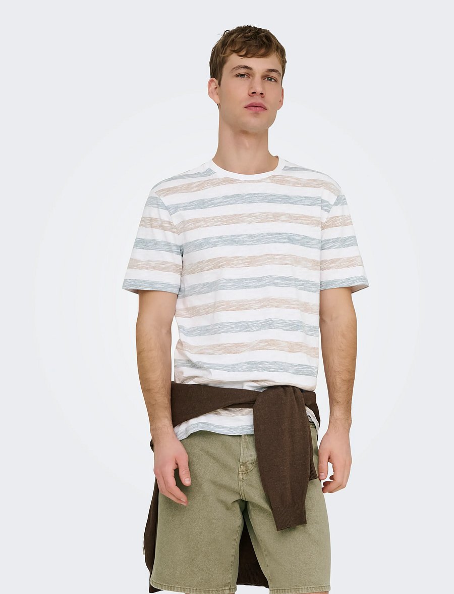 ONLY & SONS - ONSMATHI REG SS SLUB TEE - lühikeste varrukatega t-särgid - bright white - 0