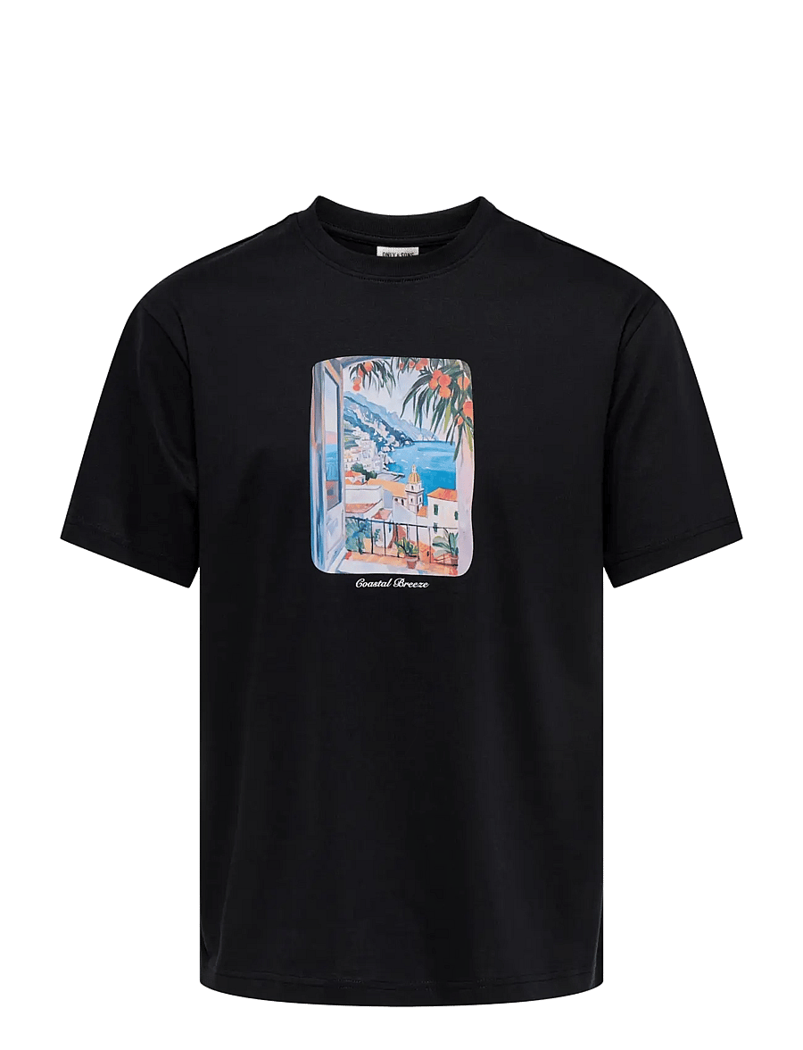 ONLY & SONS - ONSFRED PAINTING LIFE RLX SS TEE - kurzärmelig - black - 0