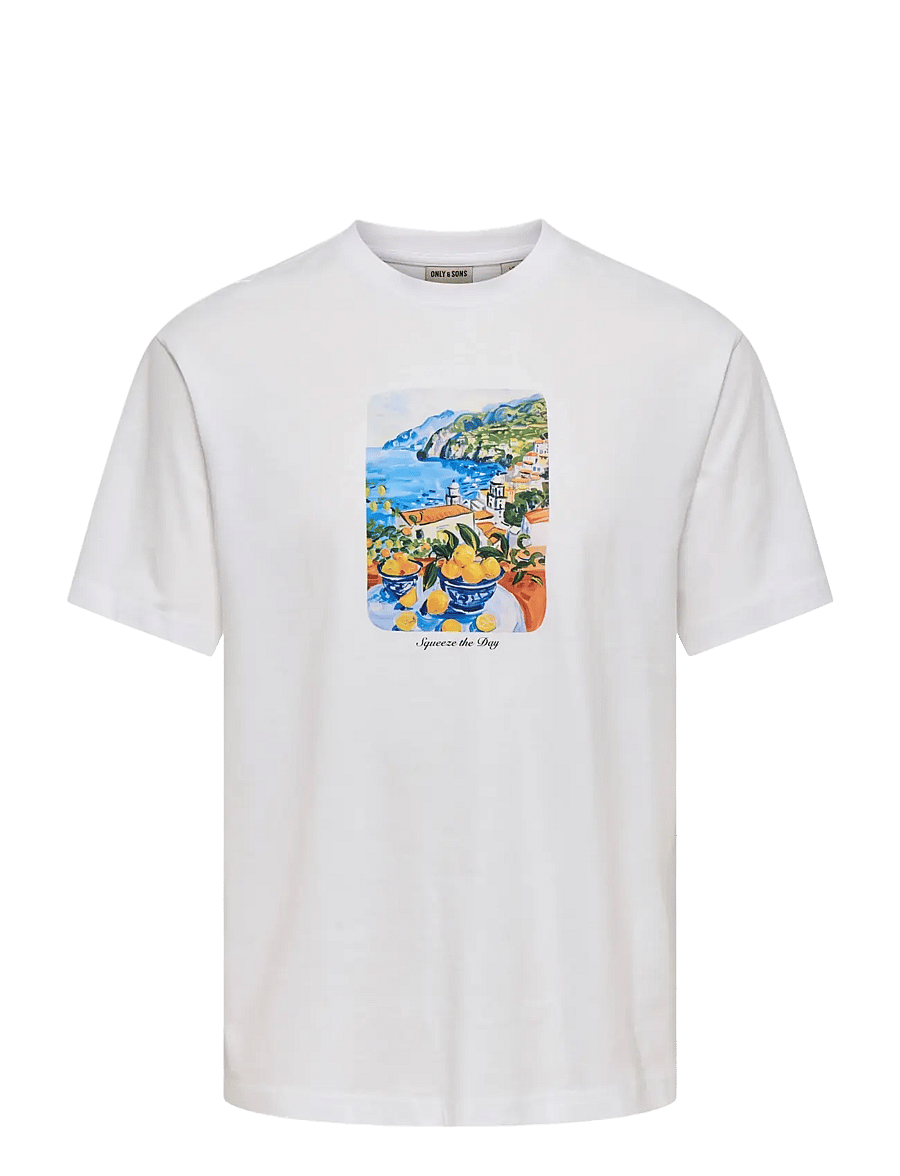 ONLY & SONS - ONSFRED PAINTING LIFE RLX SS TEE - kurzärmelig - bright white - 0