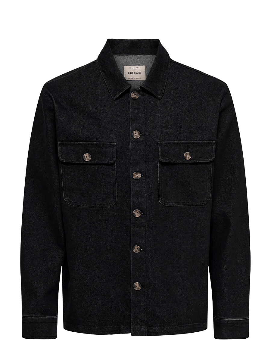 ONLY & SONS - ONSKODYL BOX PIM DNM OVERSHIRT - washed black - 0