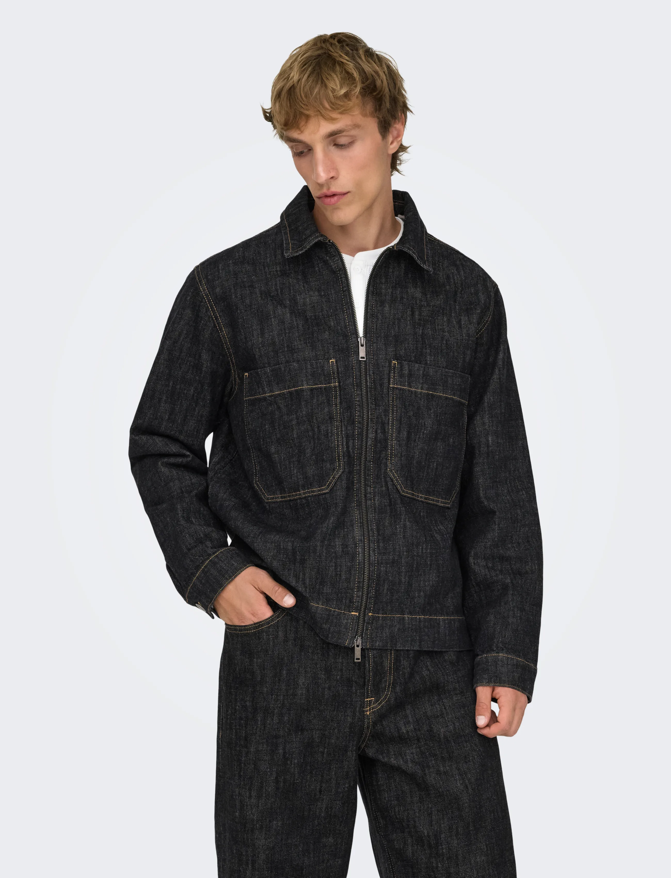 ONLY & SONS ONSCASSEL BLK RINSE 8542 DOT DNM JACKET - Kleidung - BLACK DENIM / black
