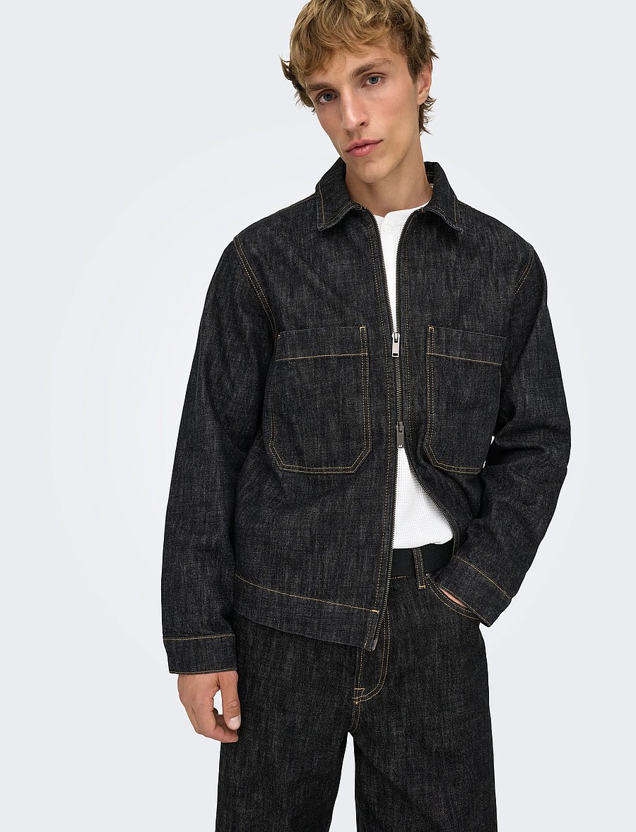 ONLY & SONS - ONSCASSEL BLK RINSE 8542 DOT DNM JACKET - ungefütterte denimjacken - black denim - 5