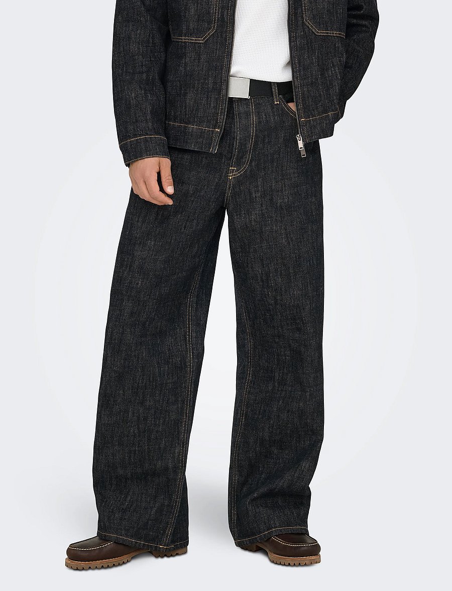ONLY & SONS - ONSREMI WIDE BLACK 8567 CRO DNM NOOS - weite jeans - black denim - 0