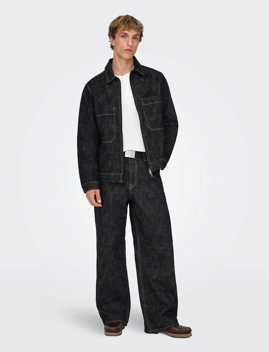 ONLY & SONS - ONSREMI WIDE BLACK 8567 CRO DNM NOOS - weite jeans - black denim - 4