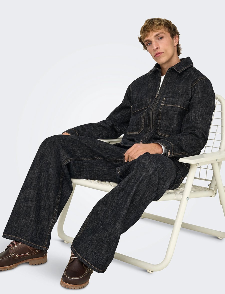ONLY & SONS - ONSREMI WIDE BLACK 8567 CRO DNM NOOS - weite jeans - black denim - 5