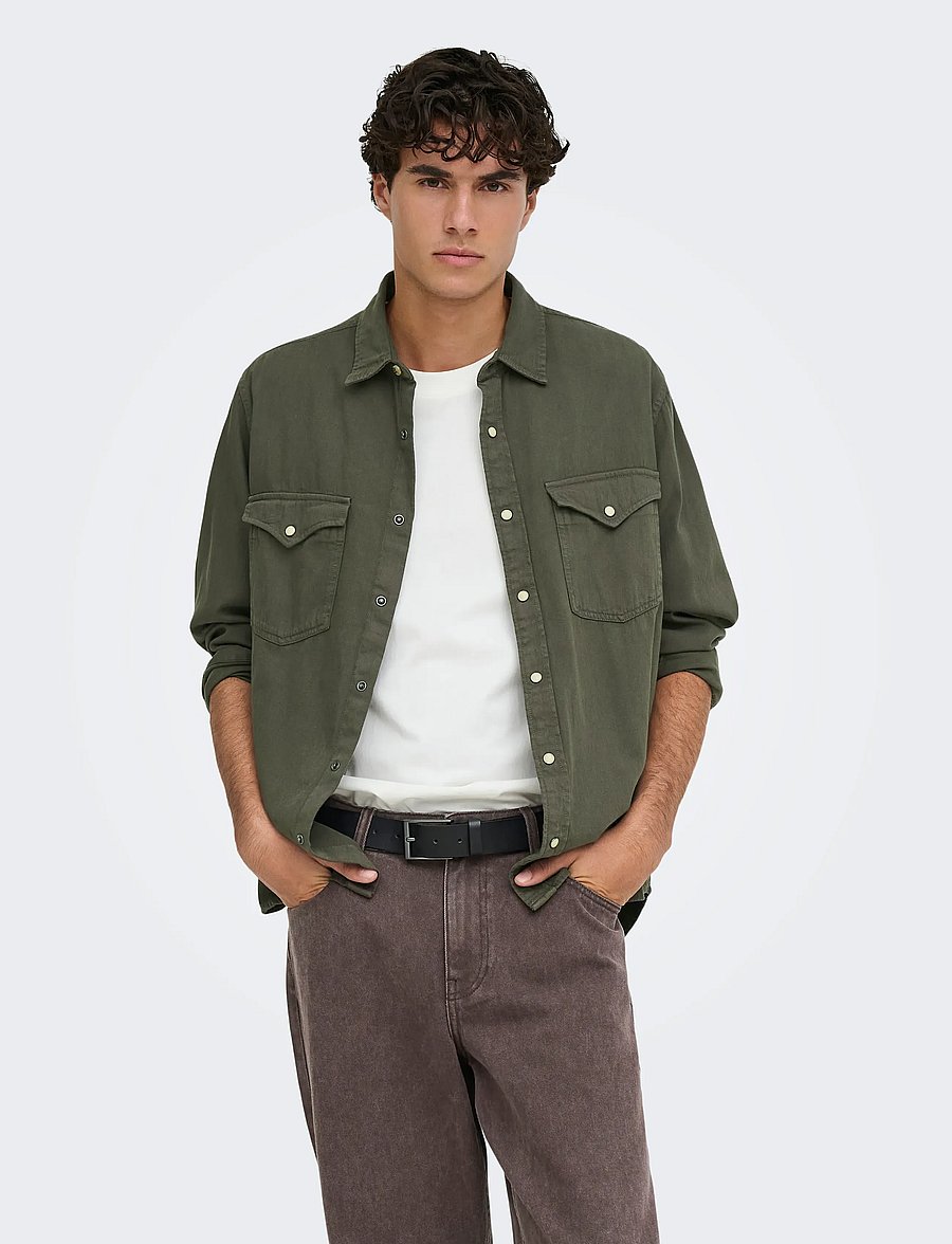 ONLY & SONS - ONSRAY WESTERN REG LS SHIRT NOOS - denimskjorter - beluga - 0