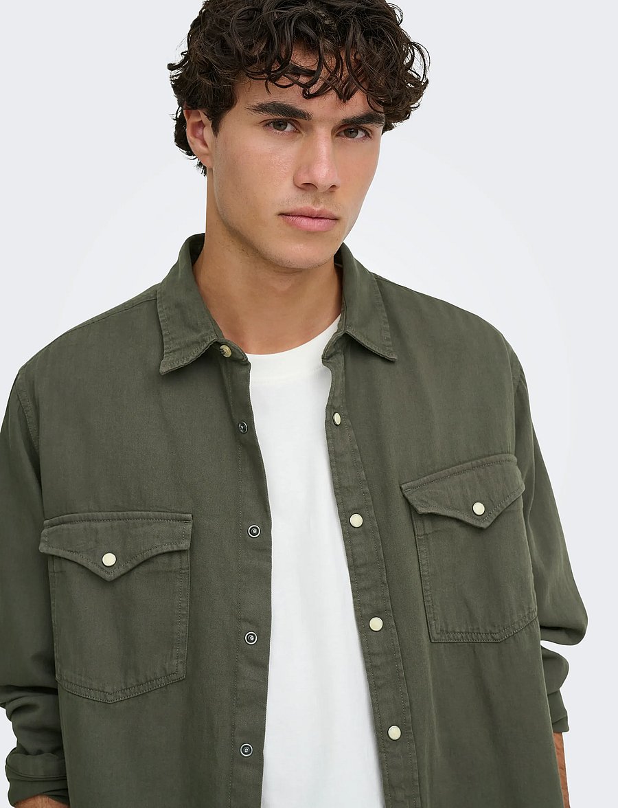 ONLY & SONS - ONSRAY WESTERN REG LS SHIRT NOOS - denimskjorter - beluga - 5