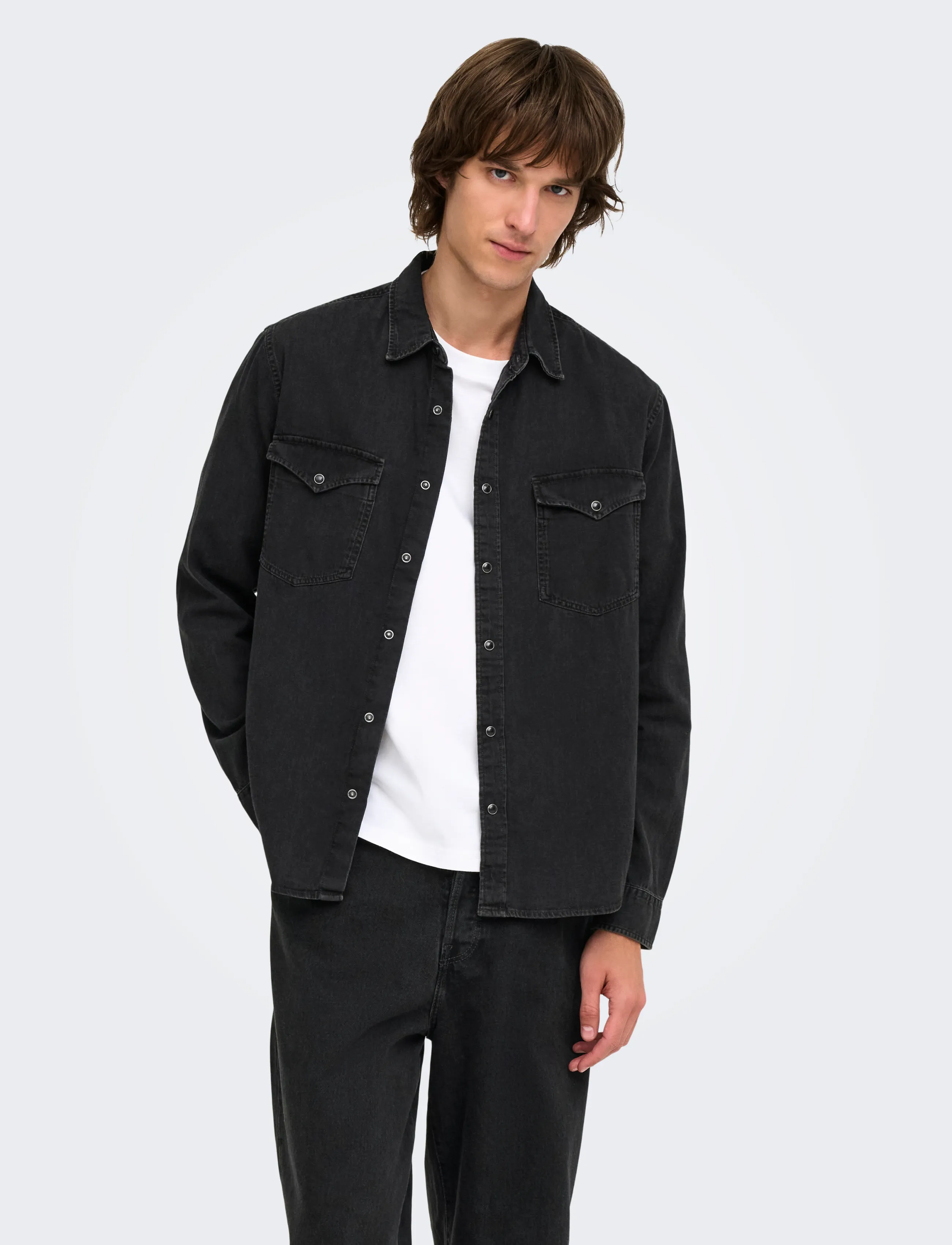 ONLY & SONS ONSRAY WESTERN REG LS SHIRT NOOS - ONLY & SONS - BLACK DENIM / black
