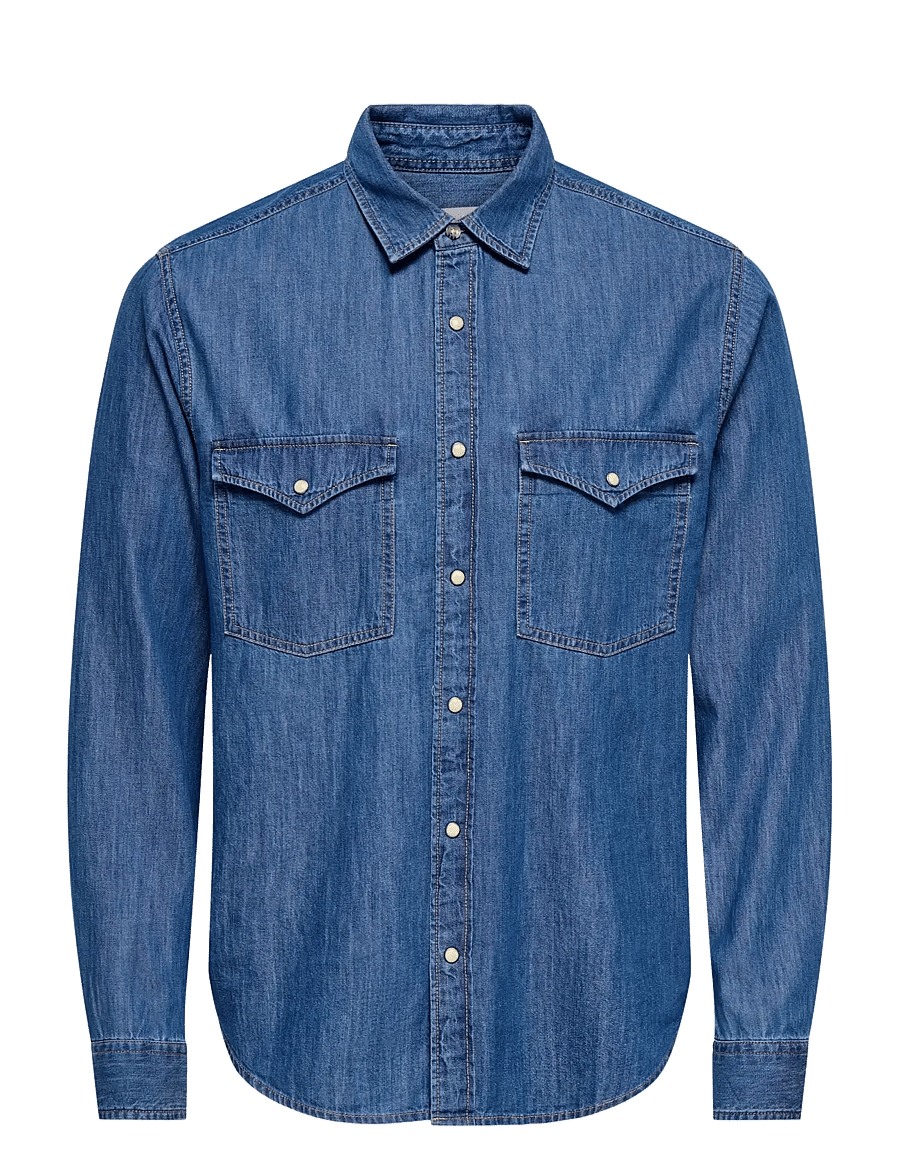 ONLY & SONS - ONSRAY WESTERN REG LS SHIRT NOOS - casual skjortor - medium blue denim - 1