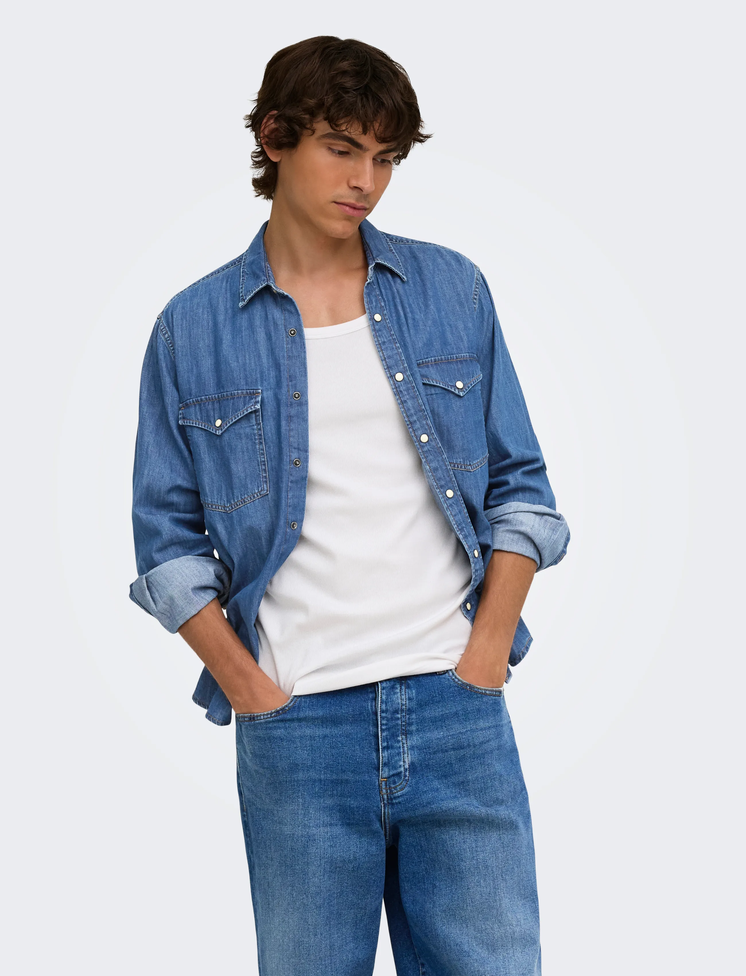 ONLY & SONS ONSRAY WESTERN REG LS SHIRT NOOS - Skjortor - MEDIUM BLUE DENIM / blue