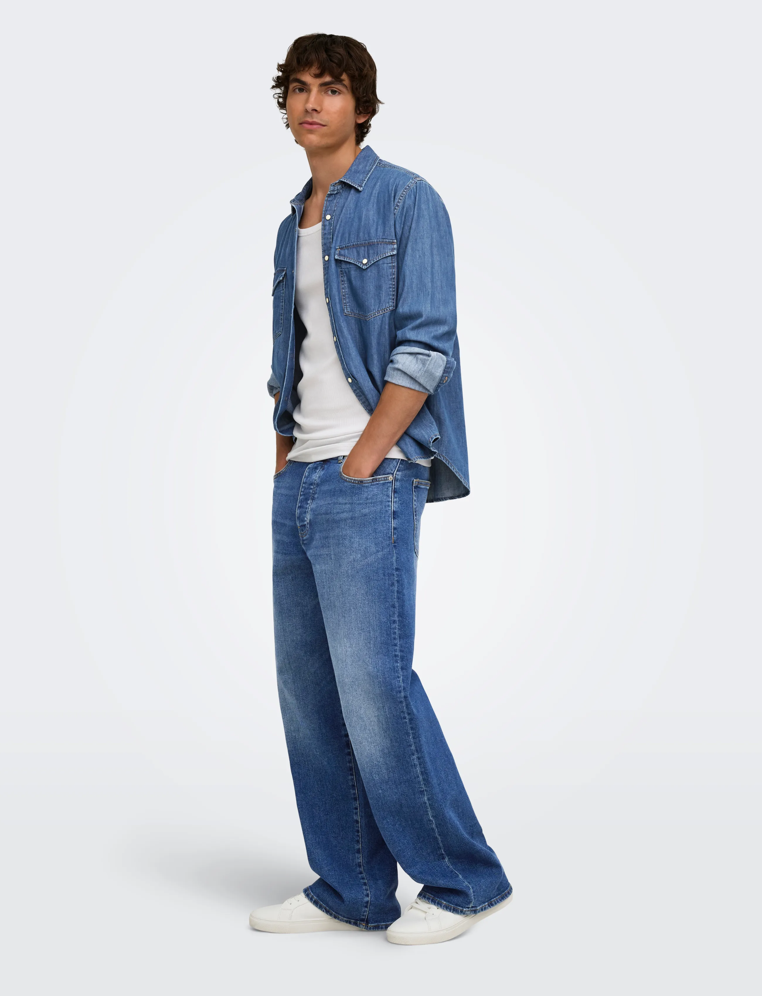 ONLY & SONS - ONSRAY WESTERN REG LS SHIRT NOOS - casual skjortor - medium blue denim - 4