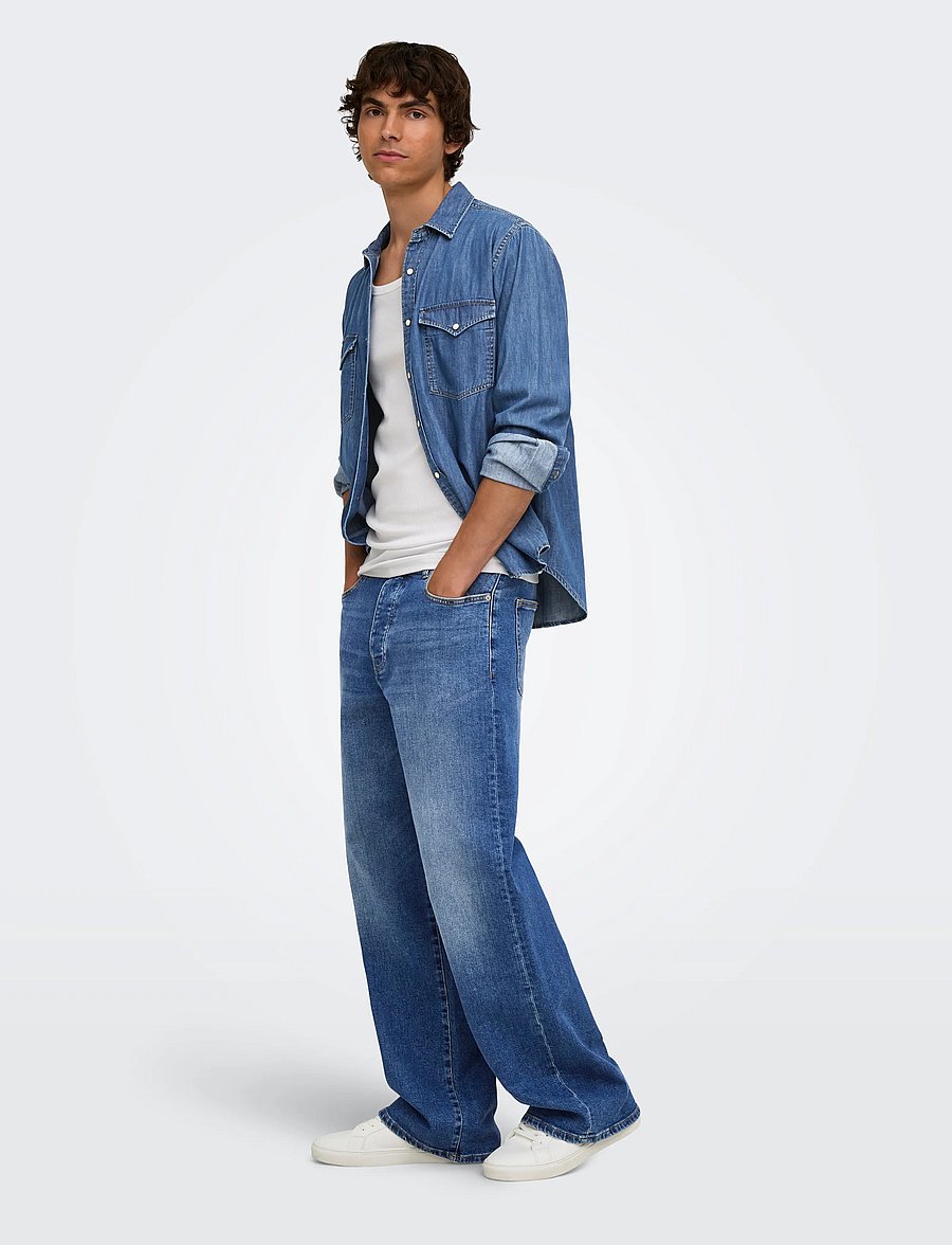 ONLY & SONS - ONSRAY WESTERN REG LS SHIRT NOOS - casual skjortor - medium blue denim - 4