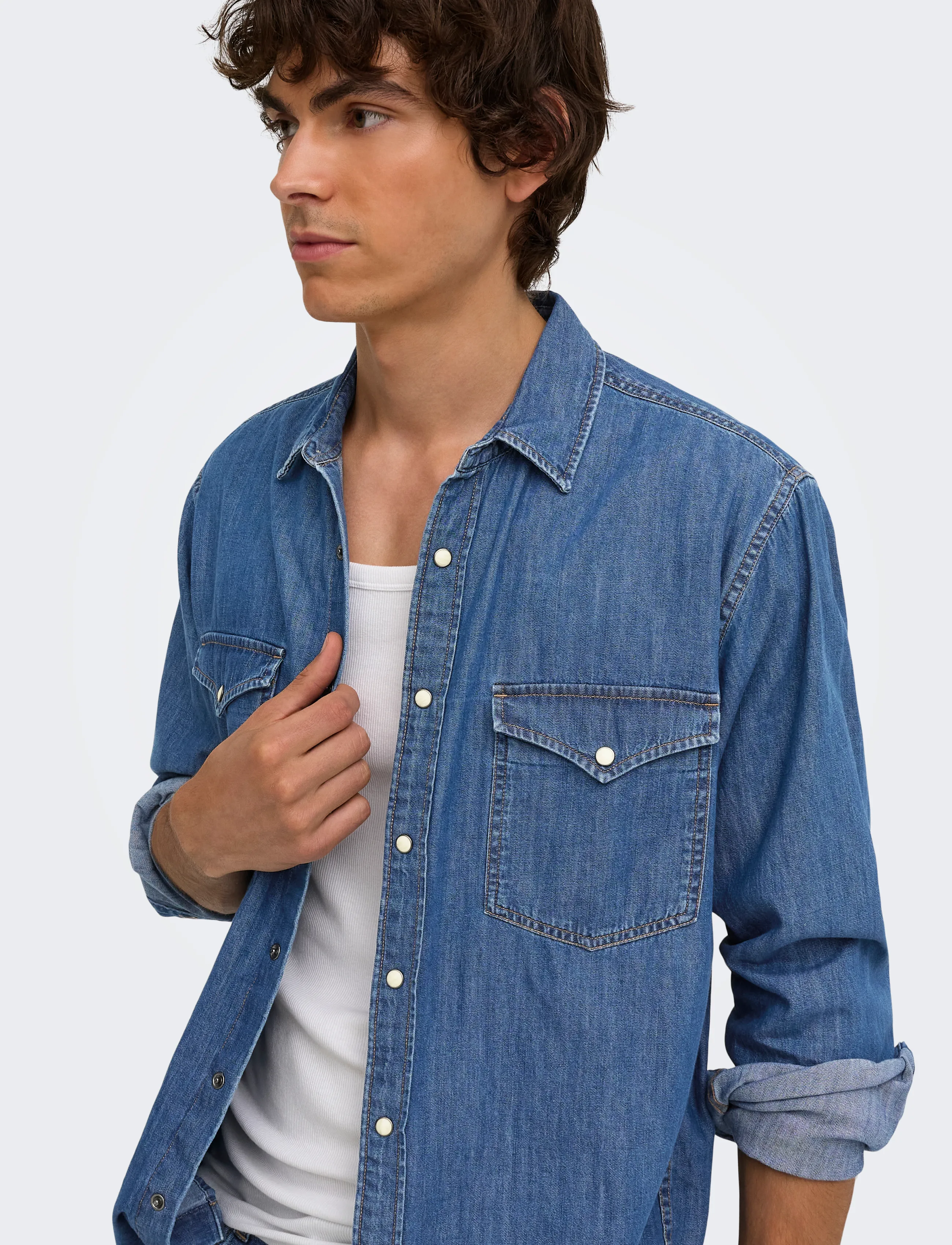 ONLY & SONS - ONSRAY WESTERN REG LS SHIRT NOOS - casual skjortor - medium blue denim - 5