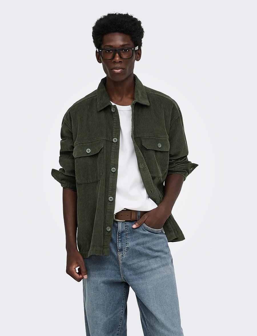 ONLY & SONS - ONSSIMON CORD RLX 017 SHIRT - fløjlsskjorter - beluga - 0