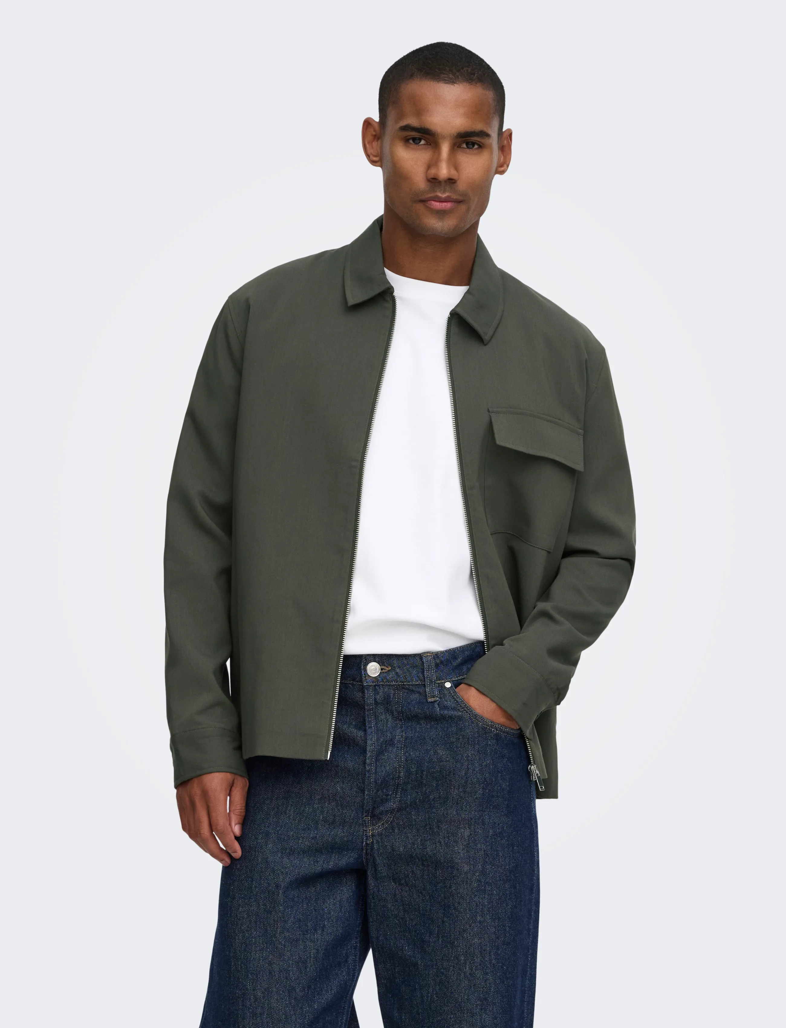 ONLY & SONS ONSWILL REG 0292 ZIP OVERSHIRT FRML NOOS - Jacken - BELUGA / khaki/green