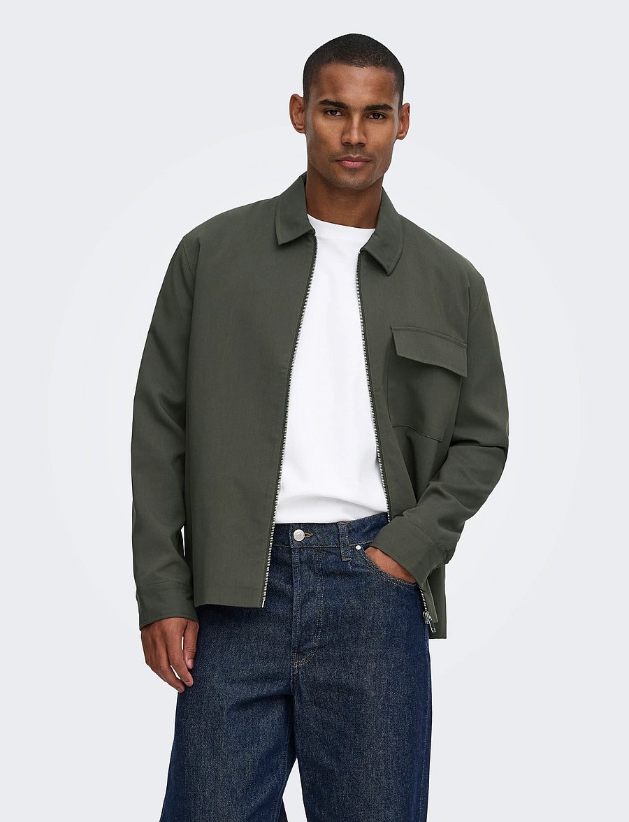 ONLY & SONS - ONSWILL REG 0292 ZIP OVERSHIRT FRML NOOS - beluga - 0