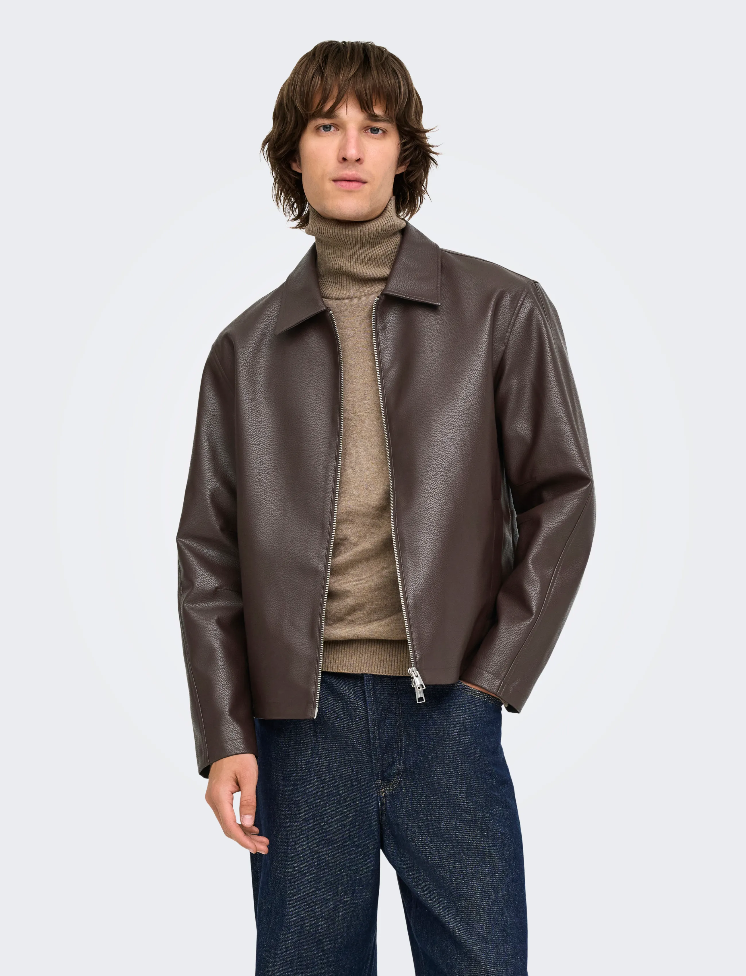 ONLY & SONS ONSREM PU JACKET OTW VD - Jakker - HOT FUDGE / brown