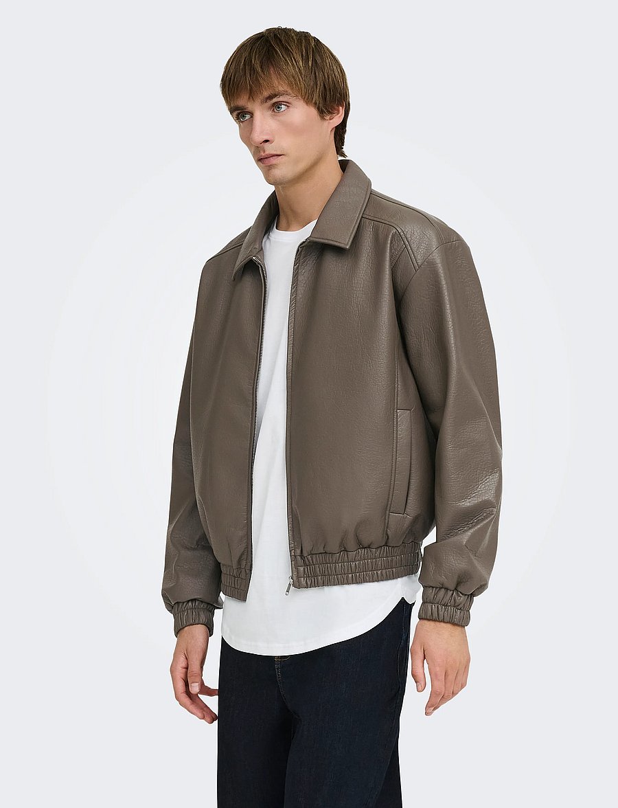 ONLY & SONS - ONSREX PU JACKET OTW VD - fall jackets - beluga - 0