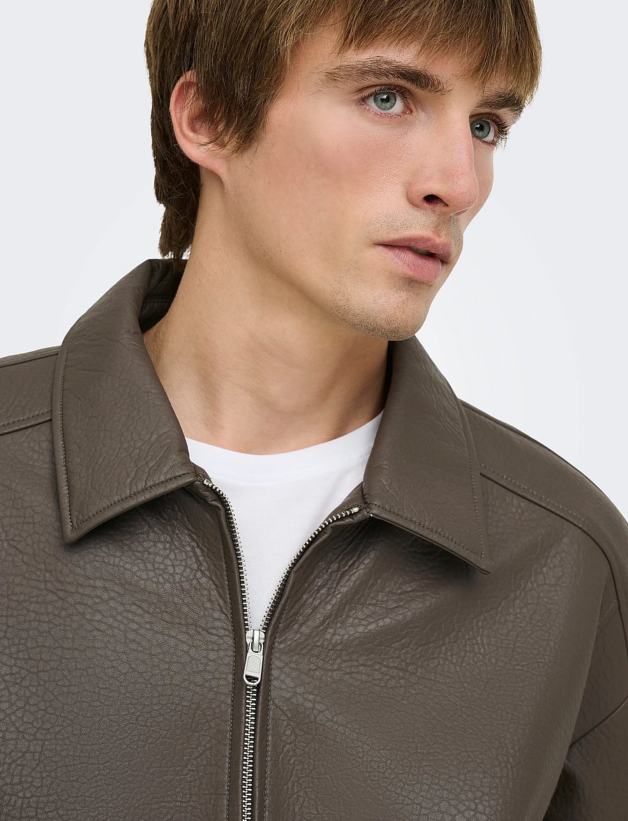 ONLY & SONS - ONSREX PU JACKET OTW VD - fall jackets - beluga - 5