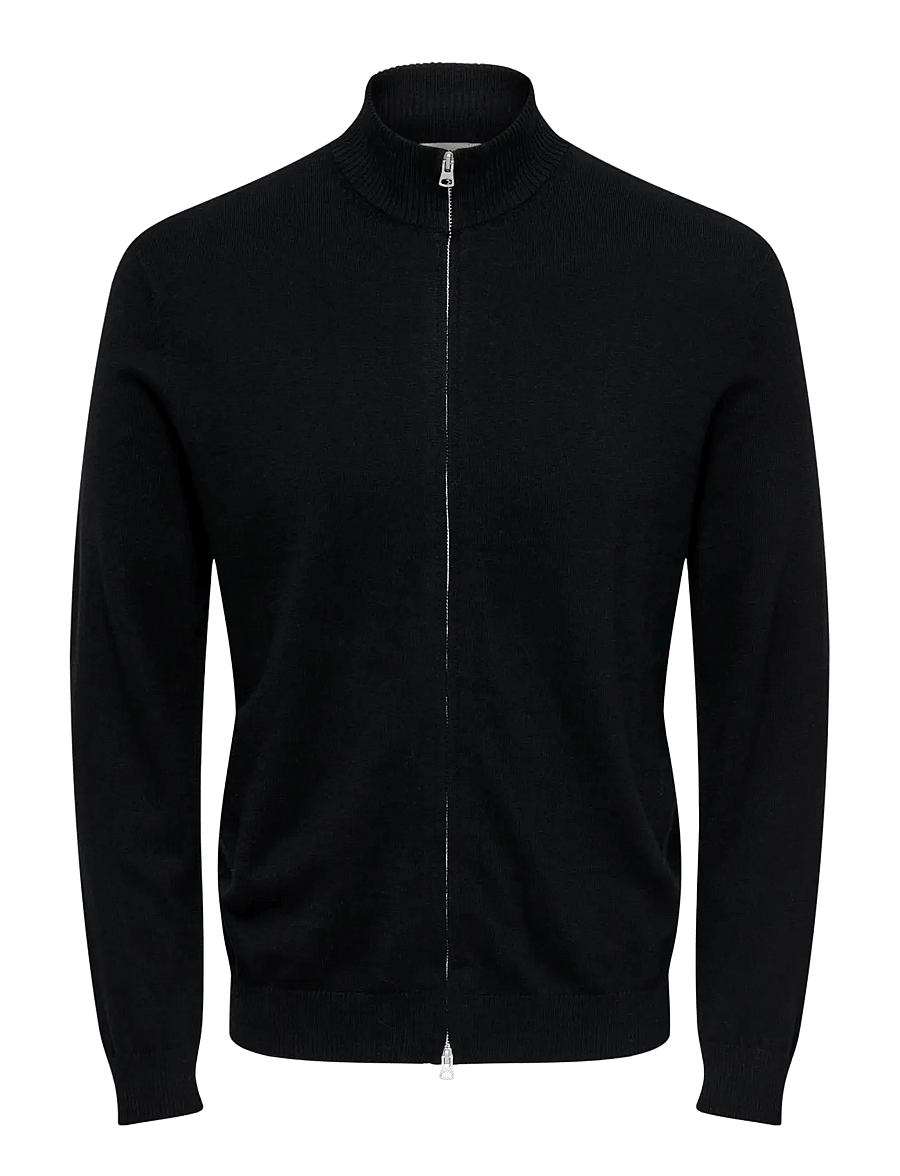 ONLY & SONS - ONSLOUI REG 12 ZIP CARDIGAN KNIT NOOS - pullover mit durchgehendem reißverschluss - black - 0