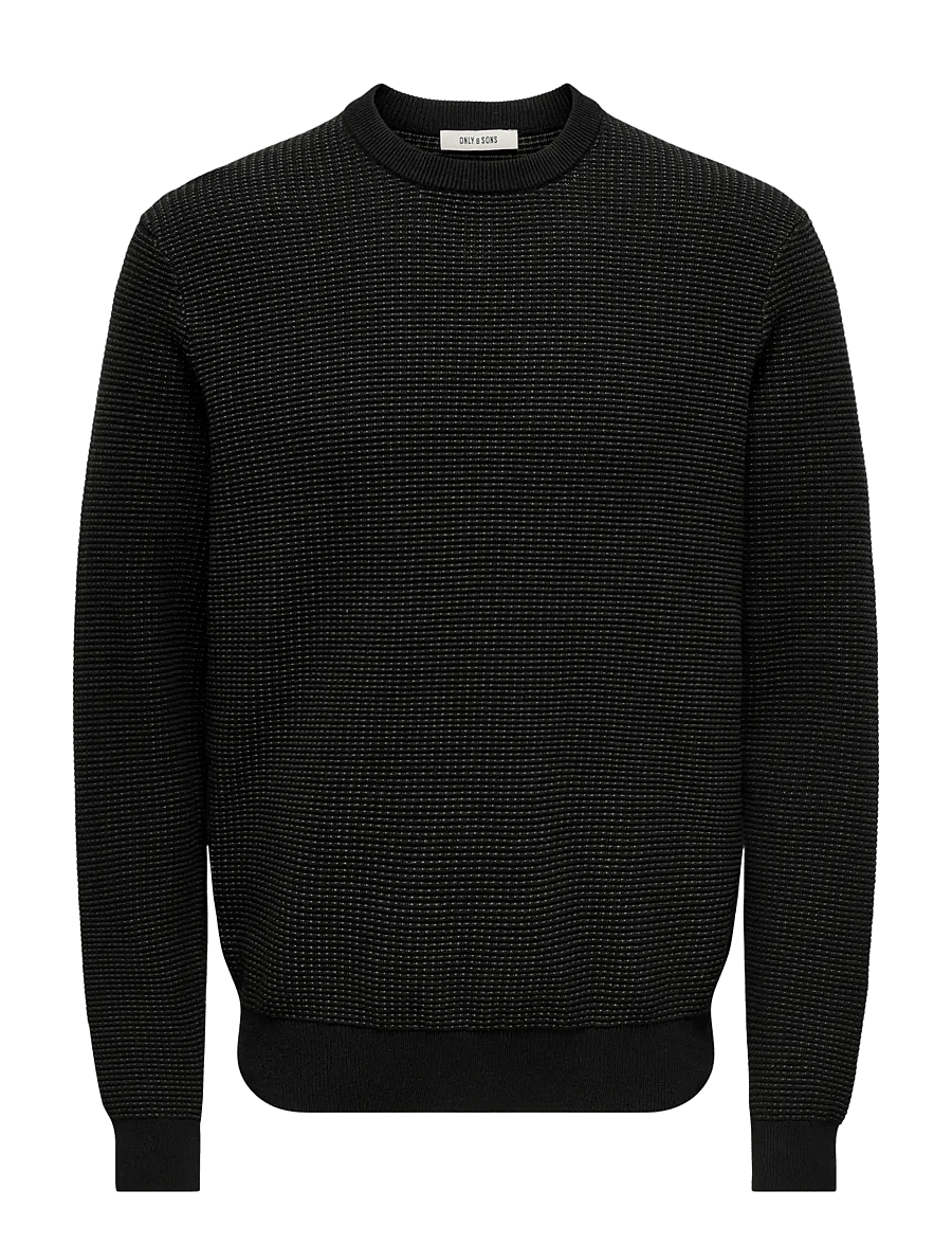 ONLY & SONS - ONSDAVE REG LS CREW NECK KNIT NOOS - Ümara kaelusega - black - 1