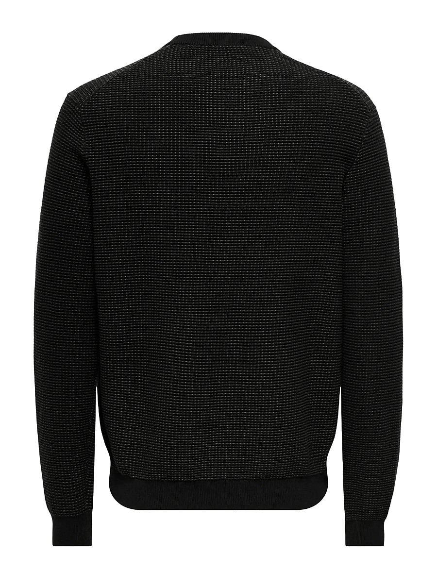 ONLY & SONS - ONSDAVE REG LS CREW NECK KNIT NOOS - Ümara kaelusega - black - 2