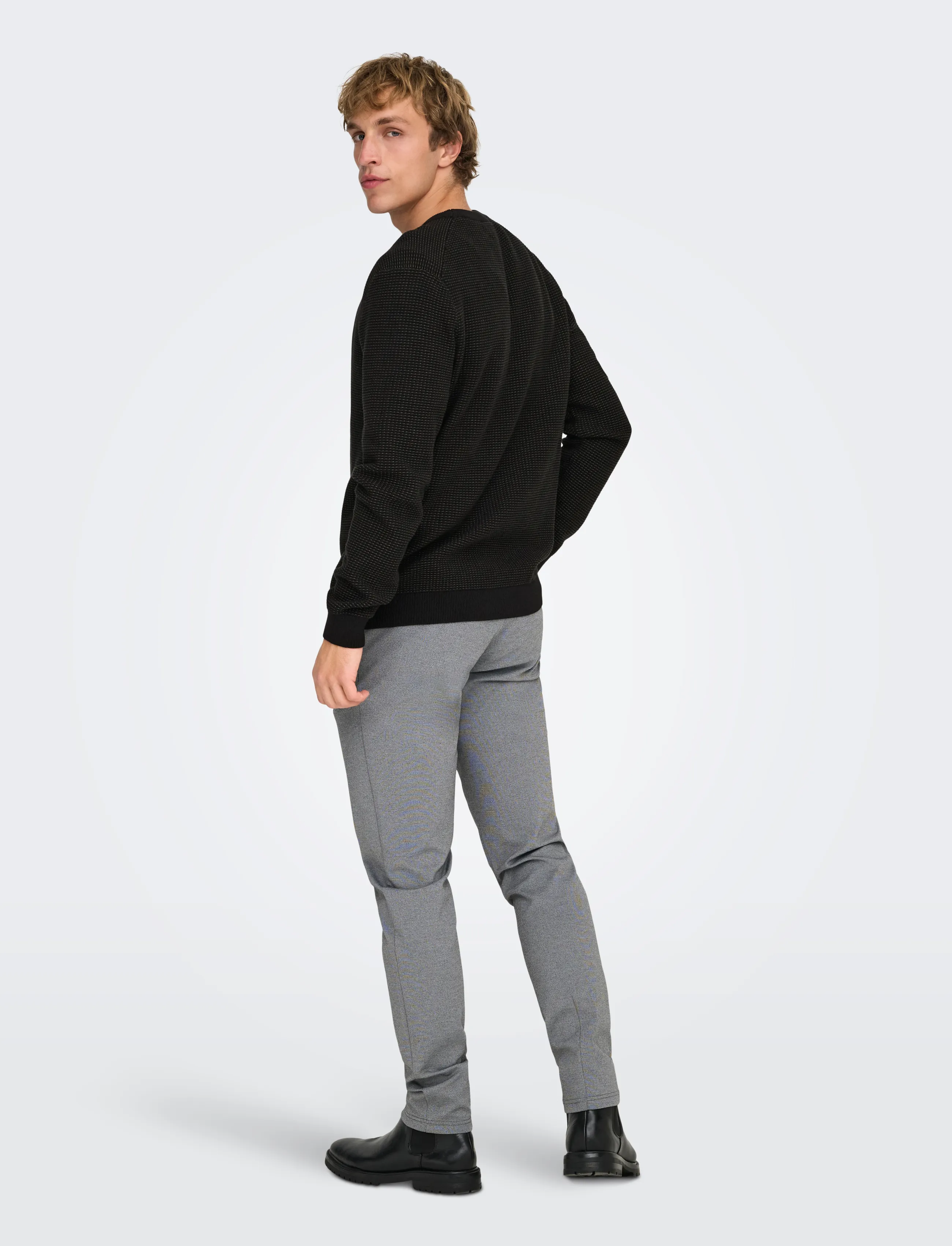 ONLY & SONS - ONSDAVE REG LS CREW NECK KNIT NOOS - black - 3
