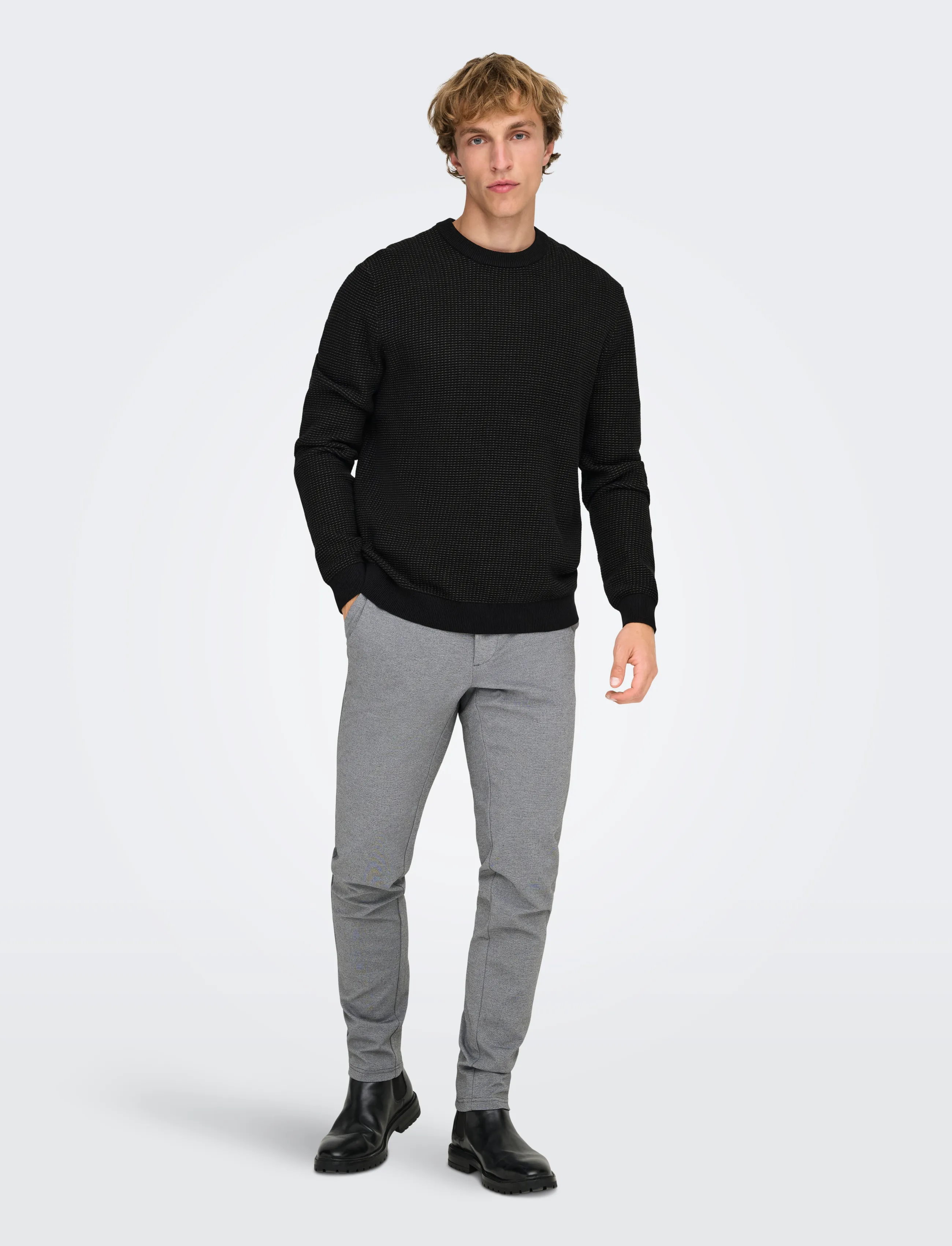 ONLY & SONS - ONSDAVE REG LS CREW NECK KNIT NOOS - black - 4
