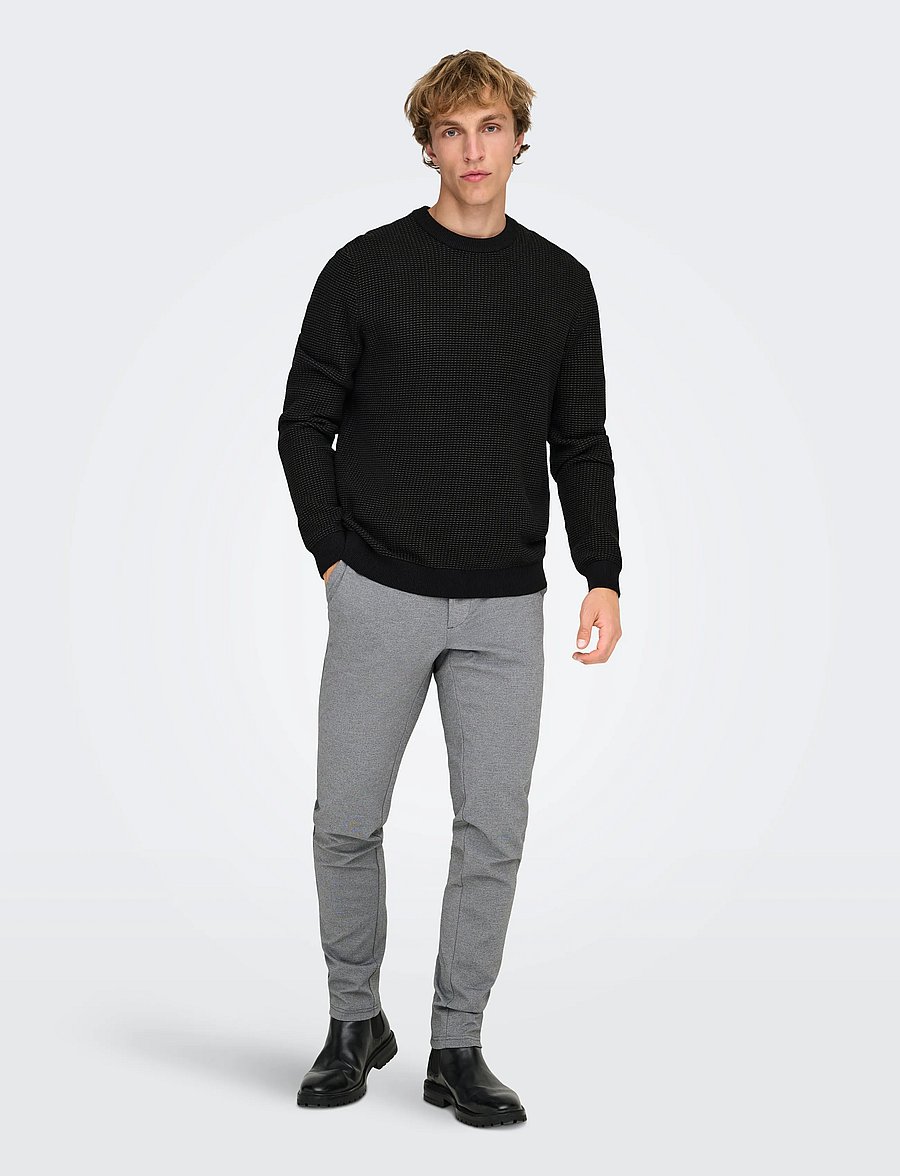 ONLY & SONS - ONSDAVE REG LS CREW NECK KNIT NOOS - Ümara kaelusega - black - 4