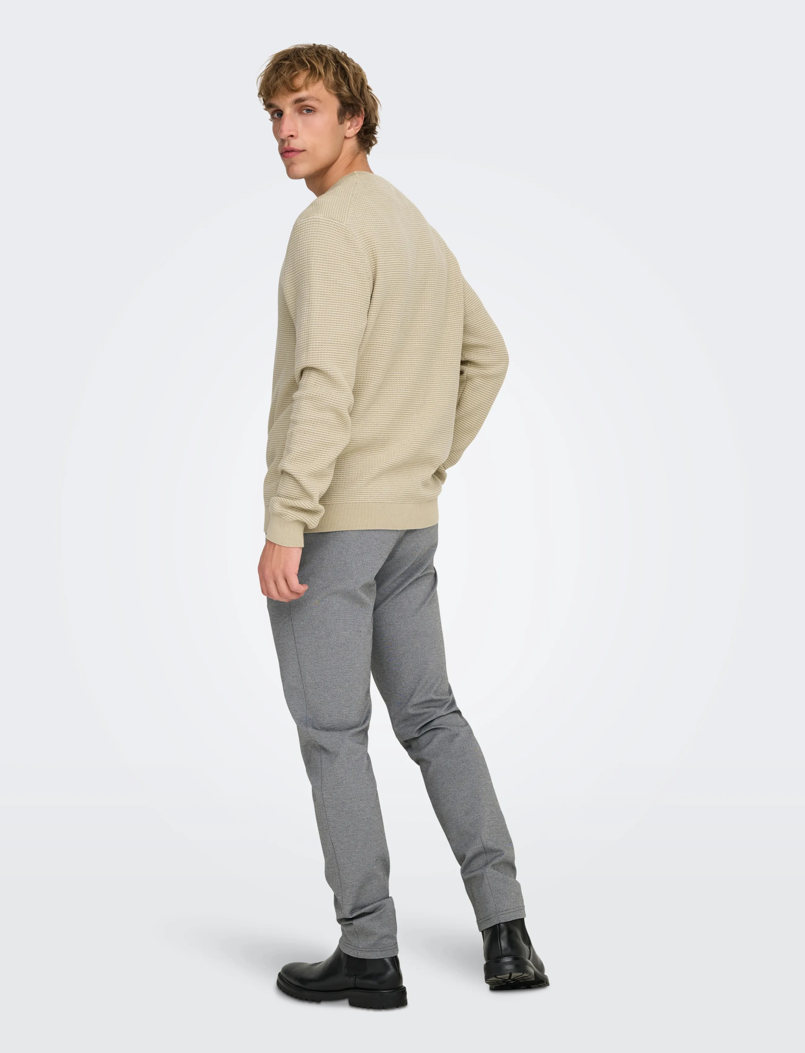 ONLY & SONS - ONSDAVE REG LS CREW NECK KNIT NOOS - silver lining - 3
