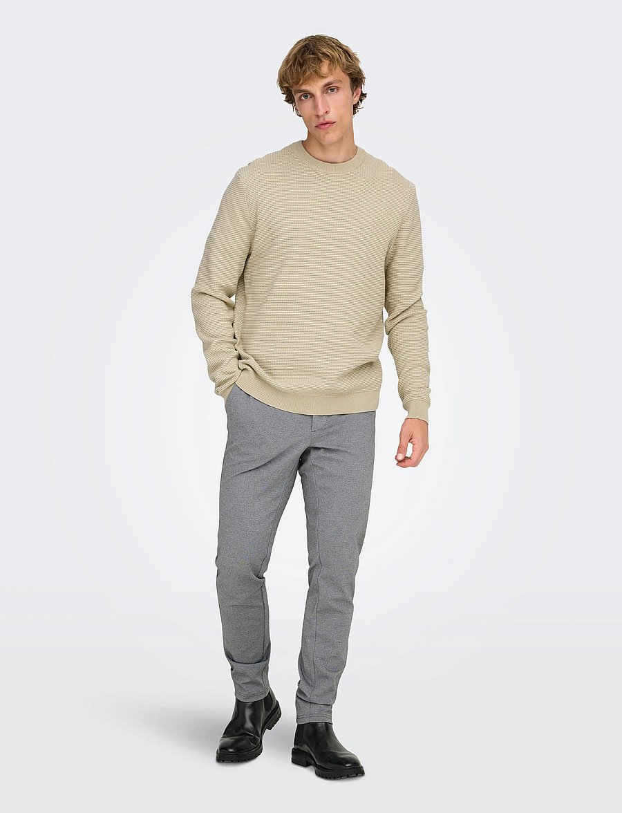 ONLY & SONS - ONSDAVE REG LS CREW NECK KNIT NOOS - Ümara kaelusega - silver lining - 4
