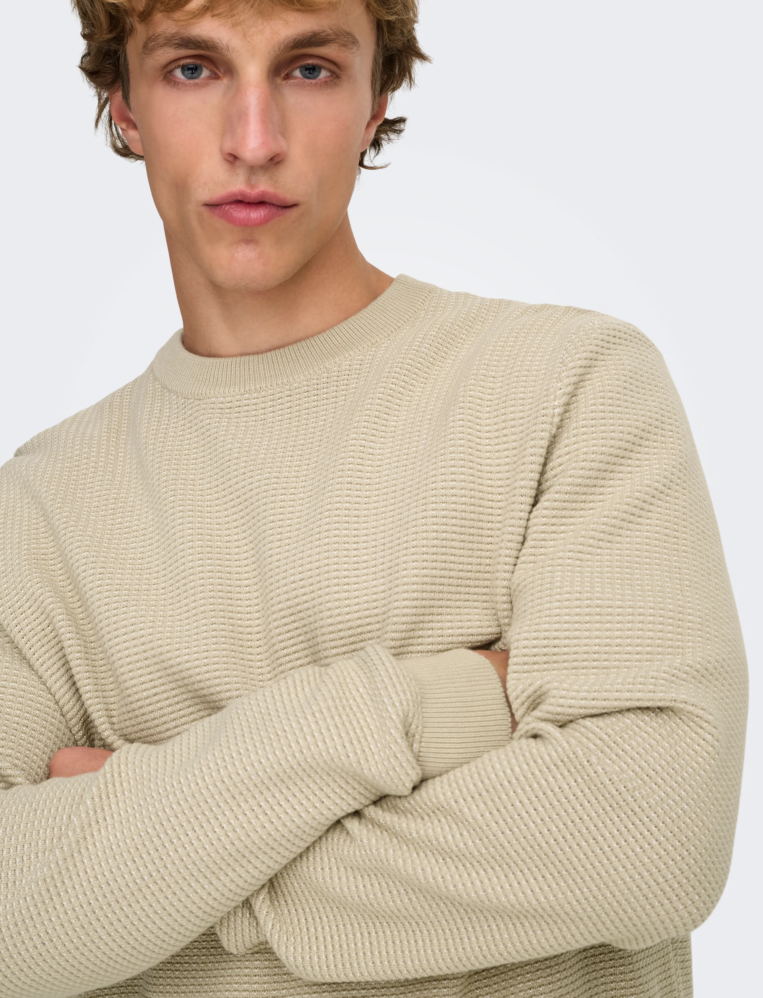 ONLY & SONS - ONSDAVE REG LS CREW NECK KNIT NOOS - silver lining - 5