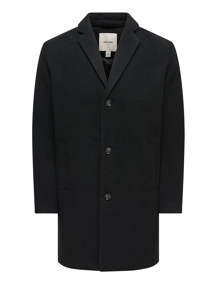 ONLY & SONS - ONSRUNNE WOOL COAT OTW VD - villased mantlid - black - 1