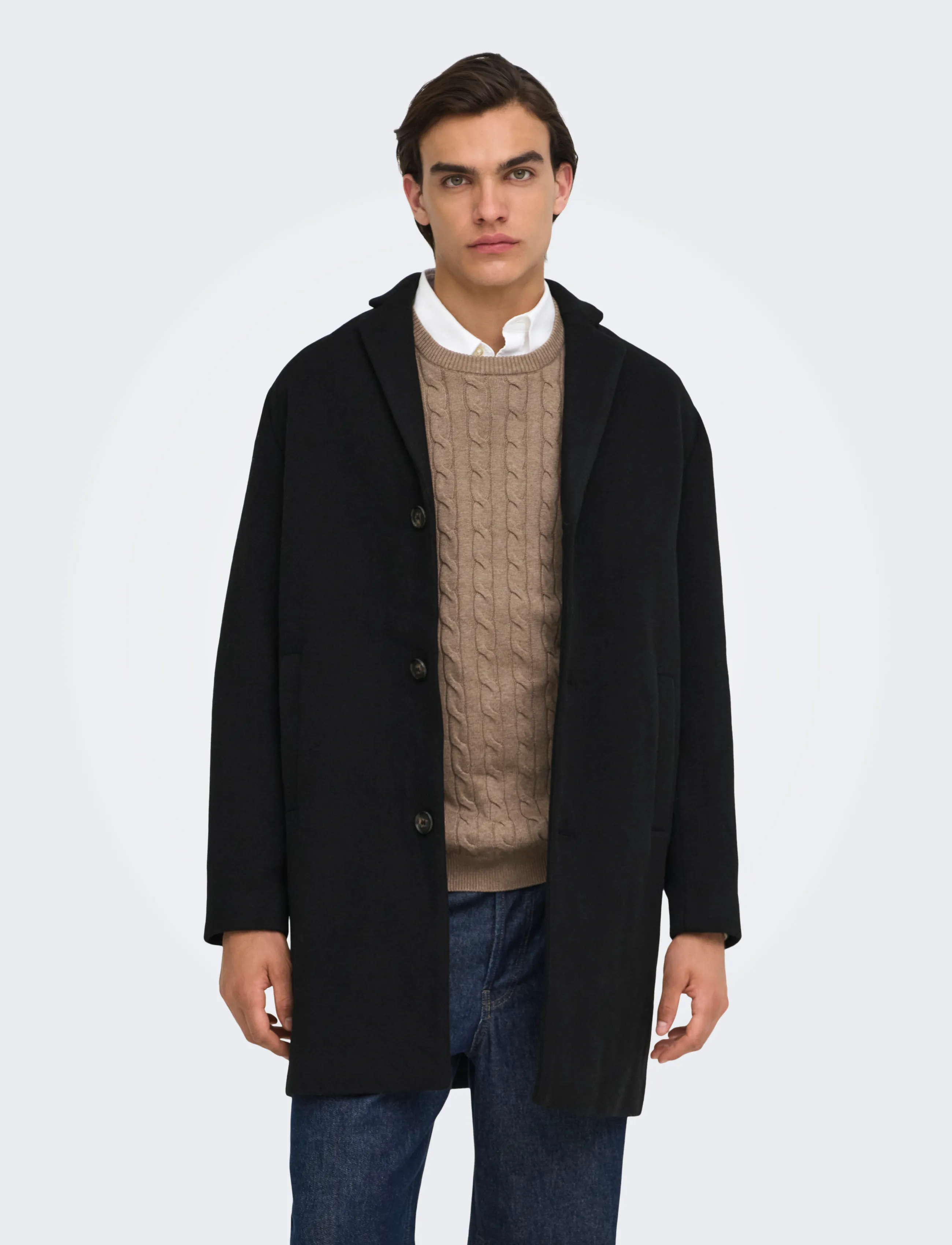 ONLY & SONS ONSRUNNE WOOL COAT OTW VD - Riided - BLACK / black