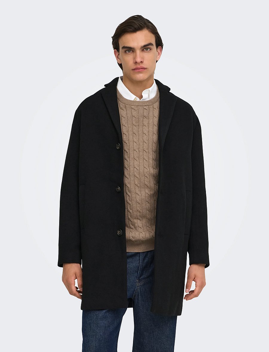 ONLY & SONS - ONSRUNNE WOOL COAT OTW VD - villased mantlid - black - 0